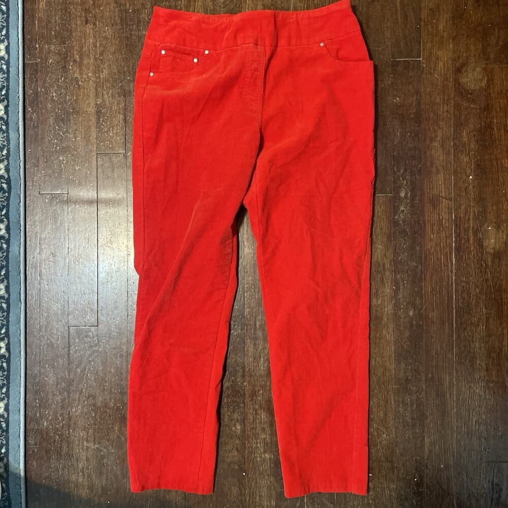 Ruby Rd Womens Size 10 Corduroy Red Pull On Stretch High Rise Straight Pants